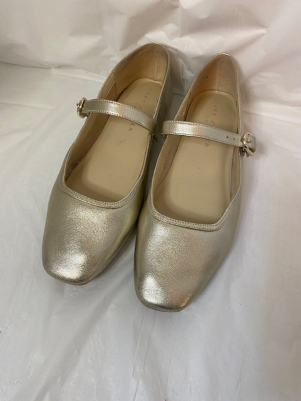 Marc Fisher LTD Garissa Leather Mary Jane Flats in soft gold, women's size 8M